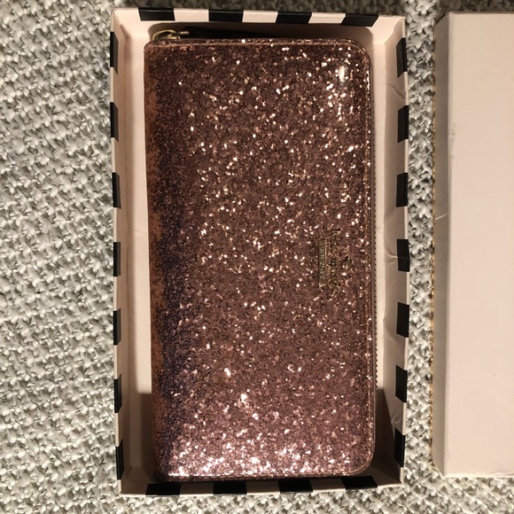 kate spade ♠️ Glitter Bug Lacey Zip-around Checkbook Wallet - chunky Rose Gold - Picture 4 of 10